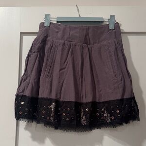 Free People Purple Mini Skirt with Black Sequin Trim